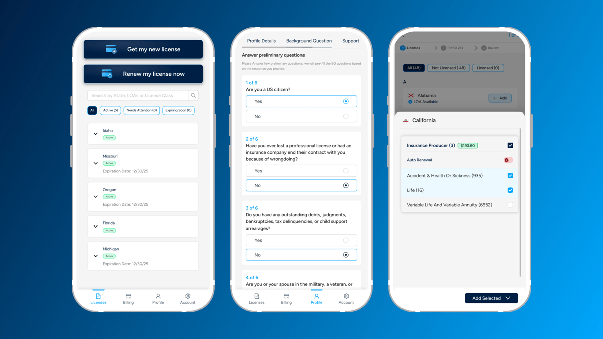 Screenshots of InsureTrek Mobile