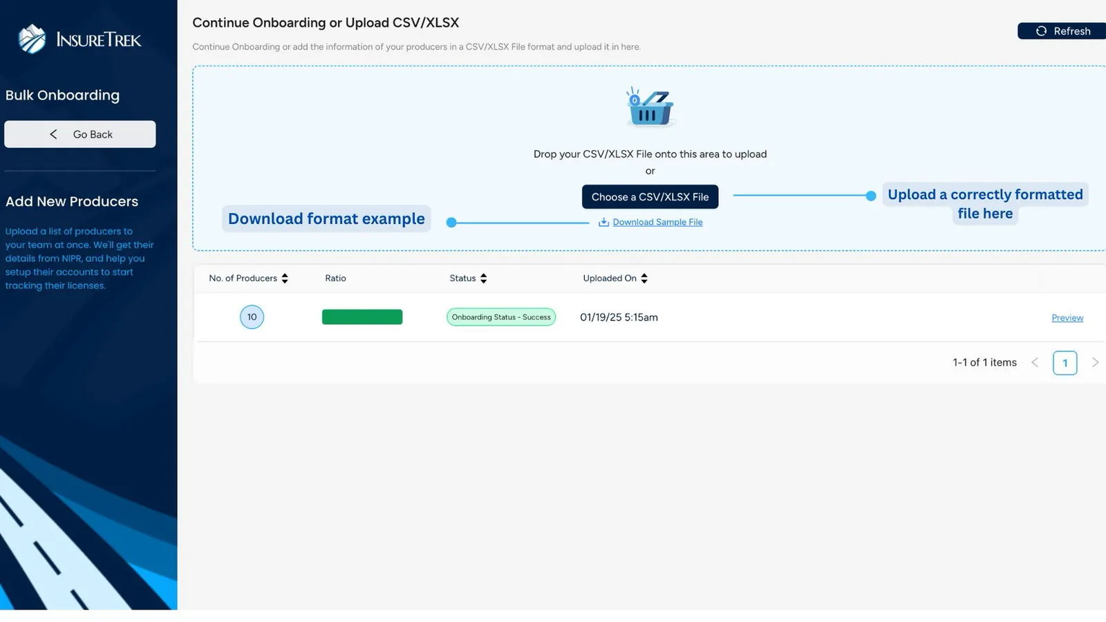 Bulk upload screen