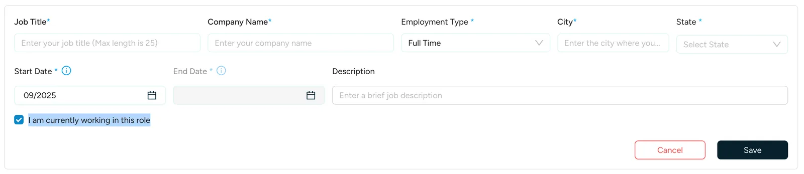 Employment history form
