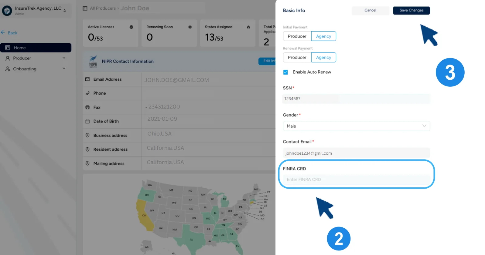 FINRA CRD field in edit panel