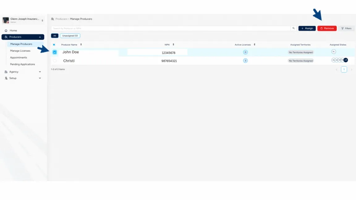 Select and remove producers