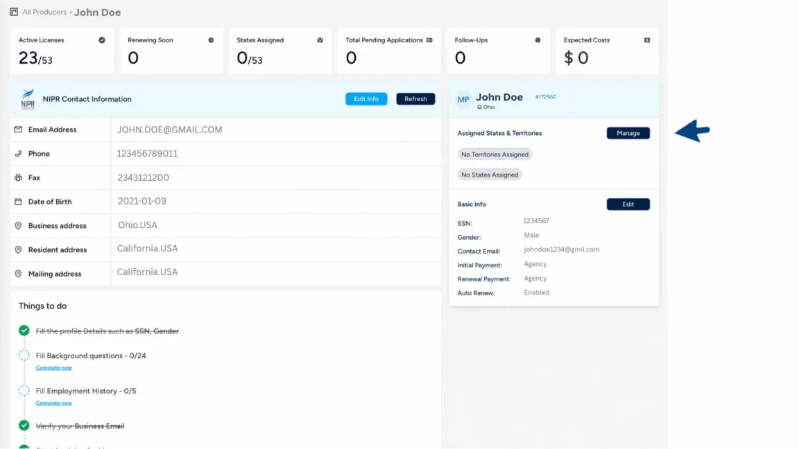 Manage States and Territories button