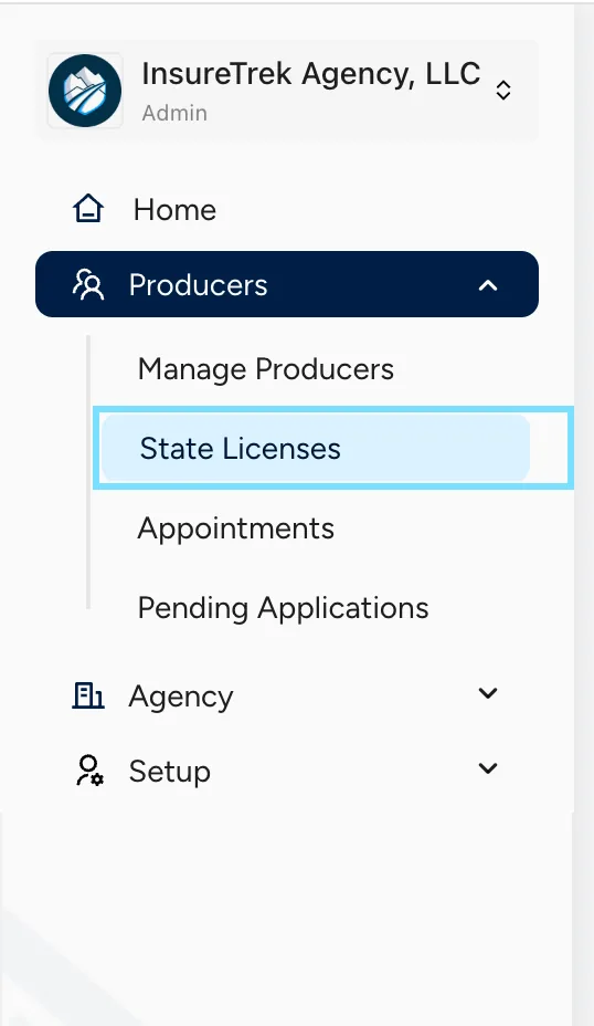 State Licenses navigation